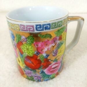 VINTAGE Porcelain  Coffee Tea Mug Hand Painted Asian Floral Design
